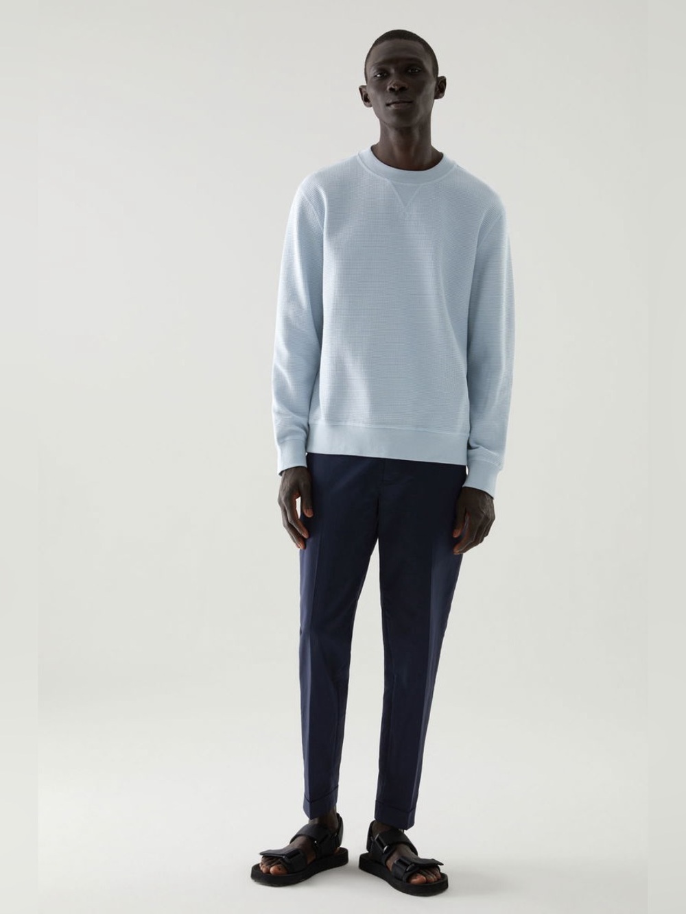 COS Waffle-Knit Organic Cotton Sweatshirt in blue medium